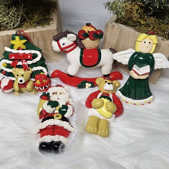 Vintage Christmas Ornaments Mixed Baked Clay Dough Spagetti Trim Bundle Set 5/C - Picture 2 of 12